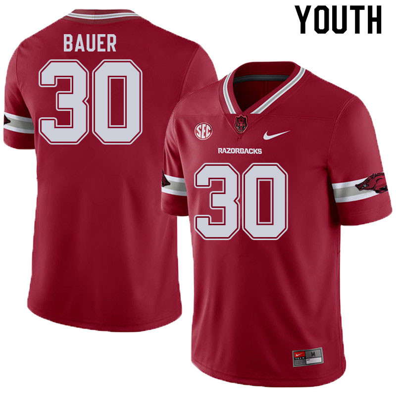 Youth #30 Reid Bauer Arkansas Razorbacks College Football Jerseys Sale-Alternate Cardinal